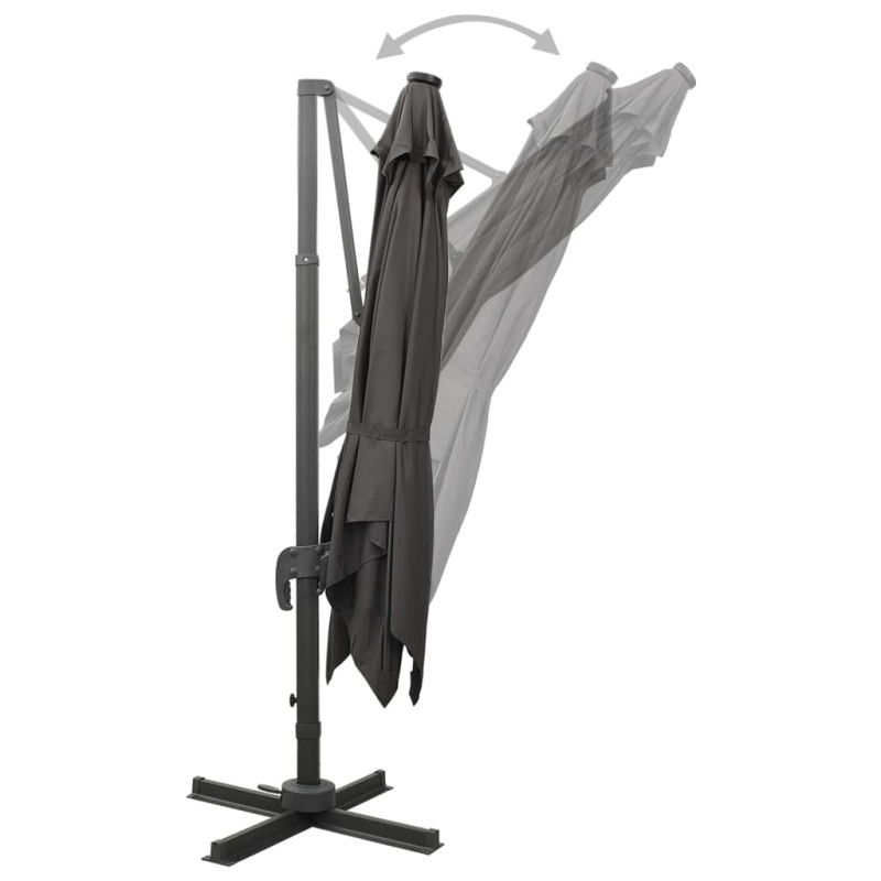 Parasol wiszący z lampkami LED i słupkiem, antracytowy, 300 cm