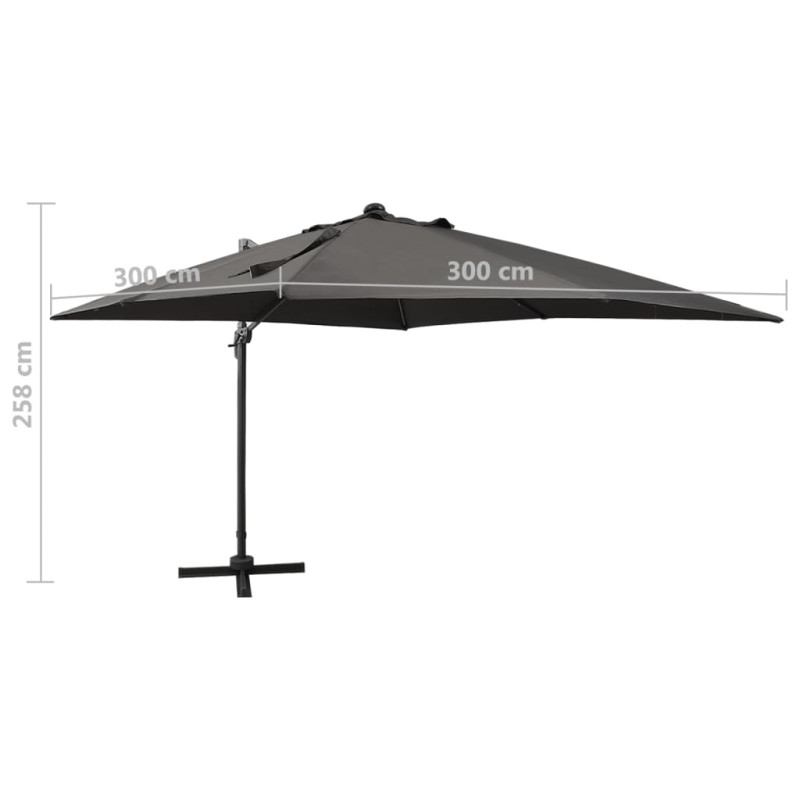 Parasol wiszący z lampkami LED i słupkiem, antracytowy, 300 cm