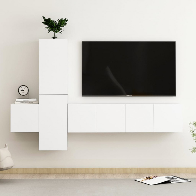 5-cz. zestaw szafek TV, biały, materiał drewnopochodny