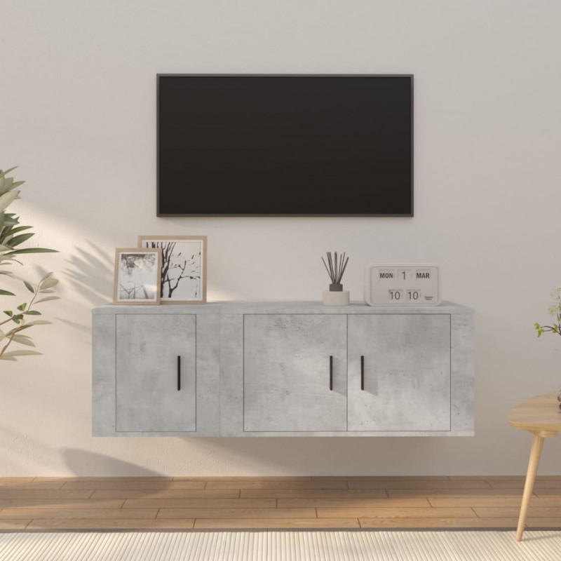 Zestaw 2 szafek TV, szarość betonu, materiał drewnopochodny