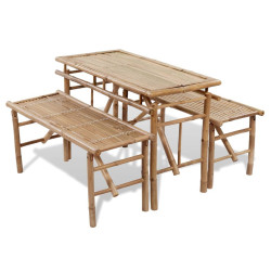Stół biesiadny z 2 ławkami, 100 cm, bambus