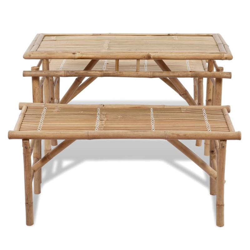 Stół biesiadny z 2 ławkami, 100 cm, bambus