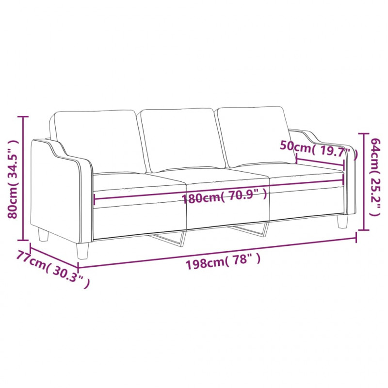 Sofa 3-osobowa, jasnoszara, 180 cm, tapicerowana tkaniną