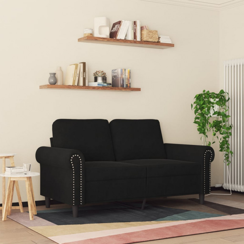 Sofa 2-osobowa, czarna, 120 cm, tapicerowana aksamitem