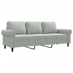 Sofa 3-osobowa, jasnoszara, 180 cm, tapicerowana aksamitem