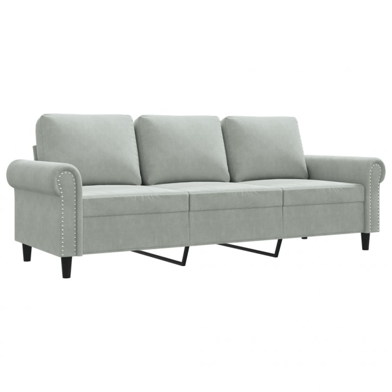 Sofa 3-osobowa, jasnoszara, 180 cm, tapicerowana aksamitem
