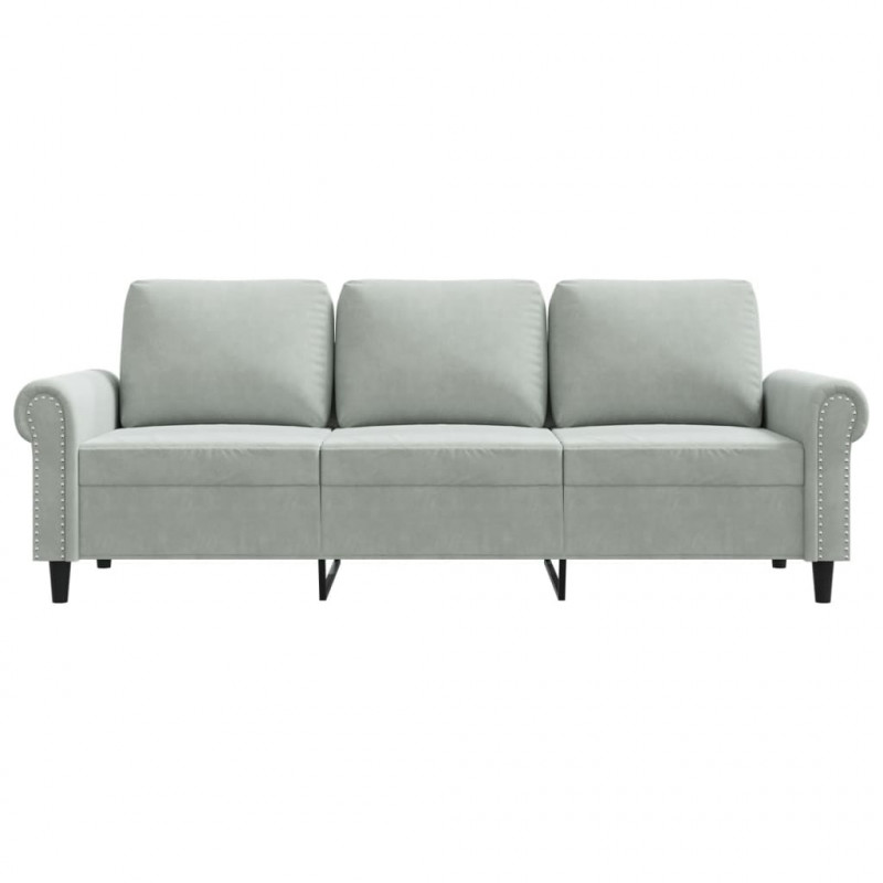Sofa 3-osobowa, jasnoszara, 180 cm, tapicerowana aksamitem