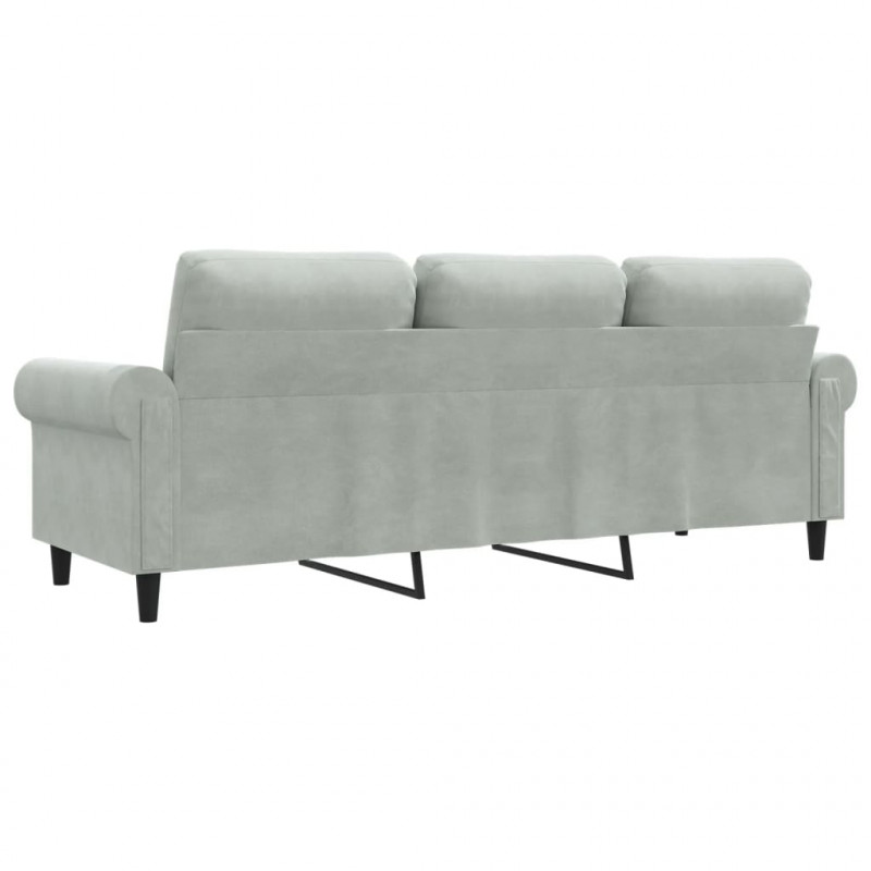 Sofa 3-osobowa, jasnoszara, 180 cm, tapicerowana aksamitem