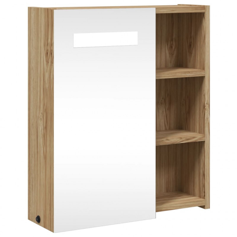 Szafka łazienkowa z lustrem i LED, kolor dębu, 45x13x52 cm