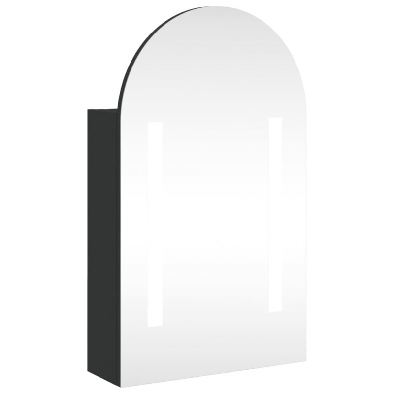 Szafka łazienkowa z lustrem i LED, łukowa, czarna, 42x13x70 cm
