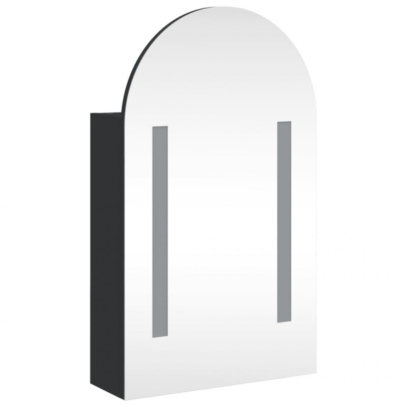 Szafka łazienkowa z lustrem i LED, łukowa, czarna, 42x13x70 cm