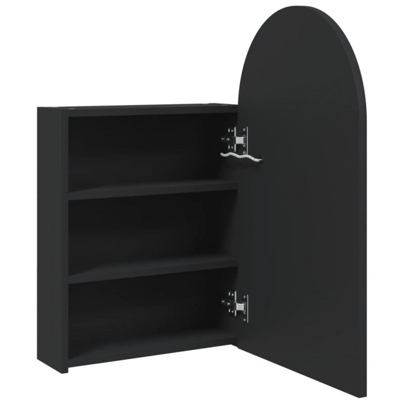 Szafka łazienkowa z lustrem i LED, łukowa, czarna, 42x13x70 cm