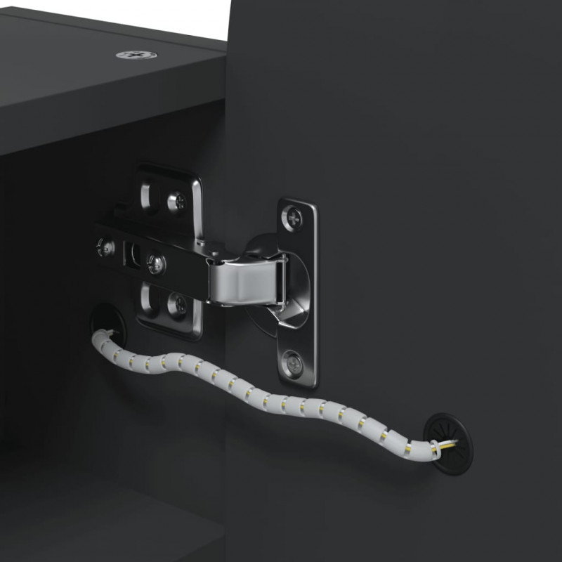 Szafka łazienkowa z lustrem i LED, łukowa, czarna, 42x13x70 cm