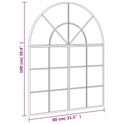 Lustro ścienne, czarne, 80x100 cm, zakończone łukiem, żelazo