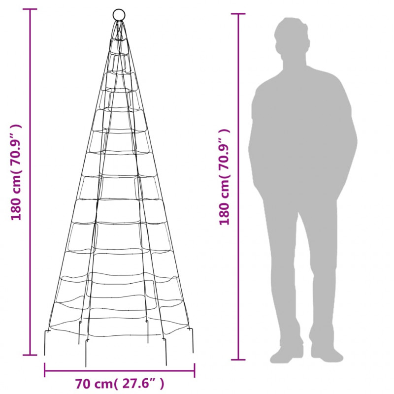 Choinka z lampek, na maszt, 200 ciepłych białych LED, 180 cm