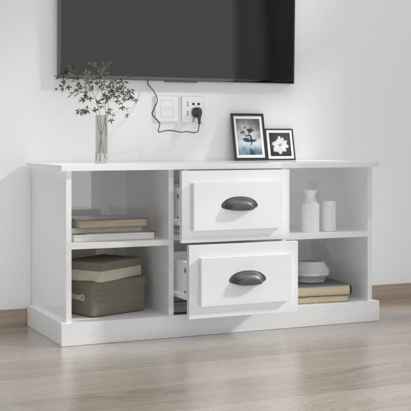 Szafka pod TV, biała z połyskiem, 99,5x35,5x48 cm