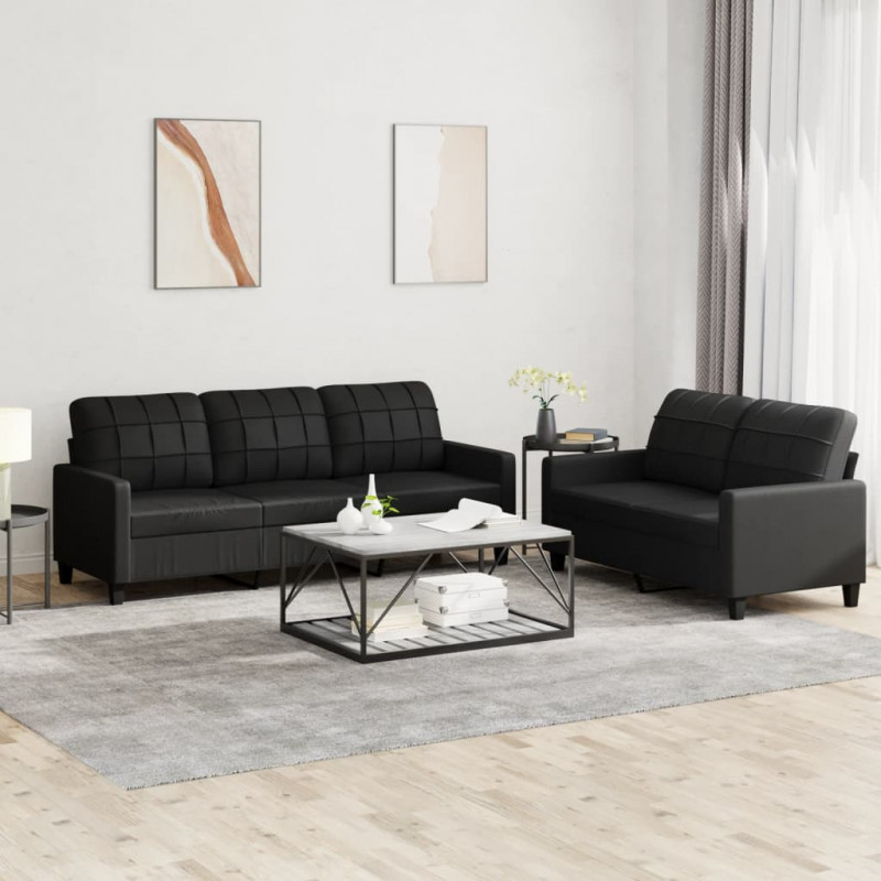 2-osobowa sofa z poduszkami, czarna, sztuczna skóra