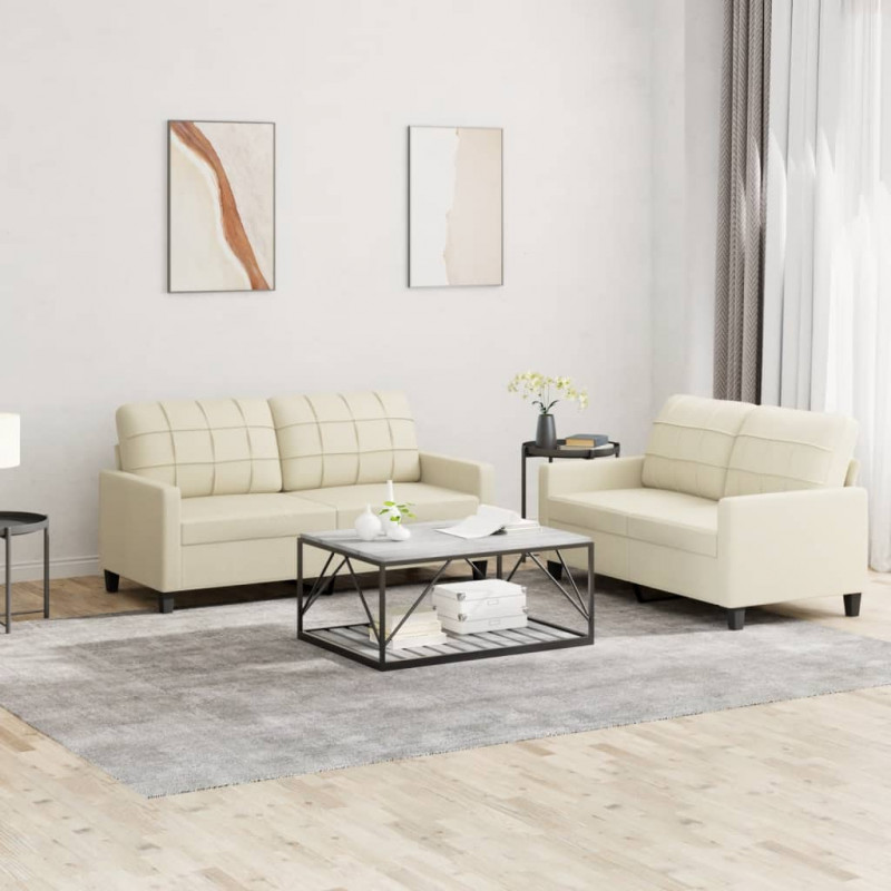 2-osobowa sofa z poduszkami, kremowa, sztuczna skóra