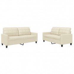 2-osobowa sofa z poduszkami, kremowa, sztuczna skóra