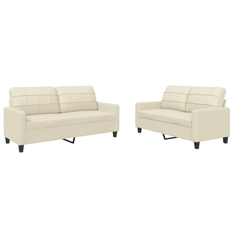 2-osobowa sofa z poduszkami, kremowa, sztuczna skóra