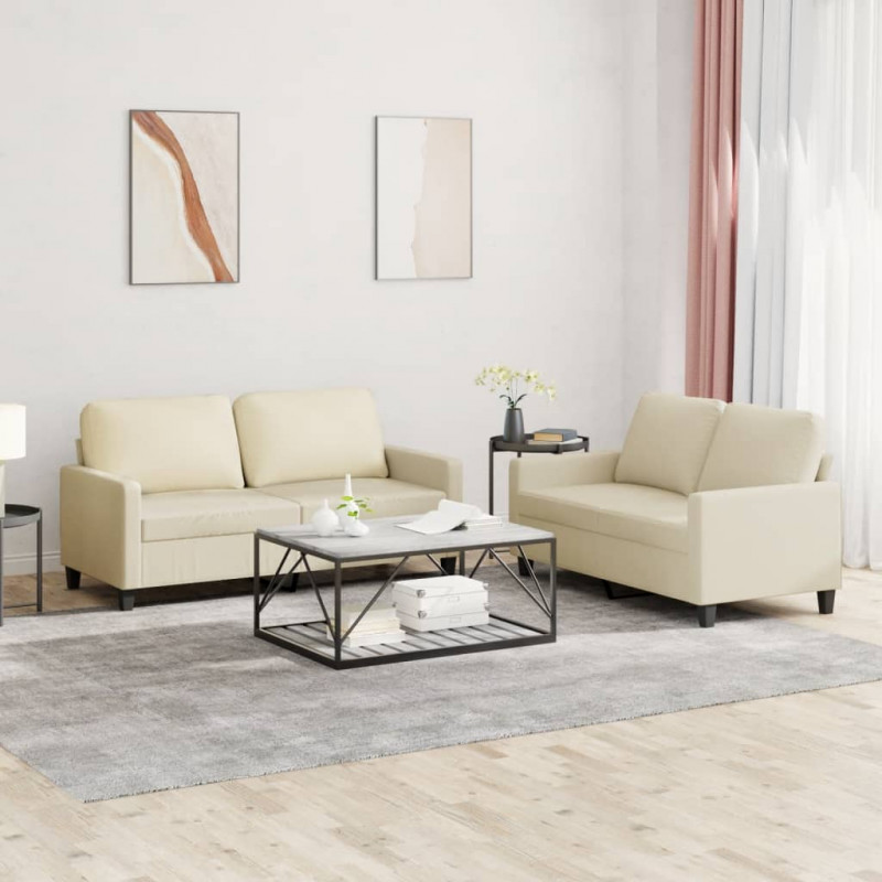 2-osobowa sofa z poduszkami, kremowa, sztuczna skóra