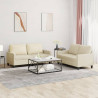 2-osobowa sofa z poduszkami, kremowa, sztuczna skóra