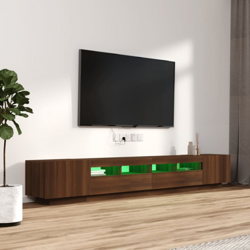 Zestaw 3 szafek TV z oświetleniem LED, brązowy dąb