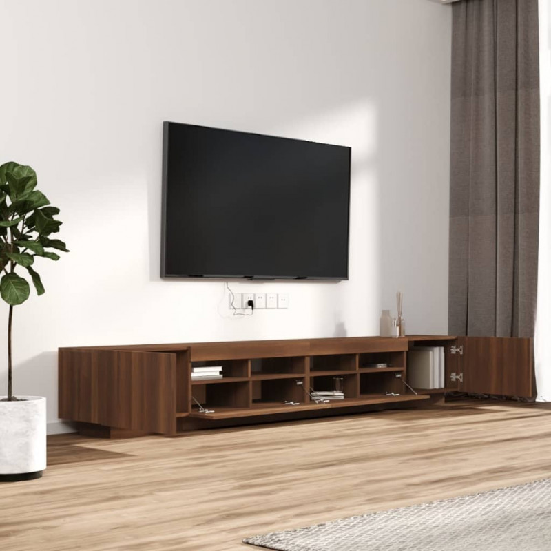 Zestaw 3 szafek TV z oświetleniem LED, brązowy dąb