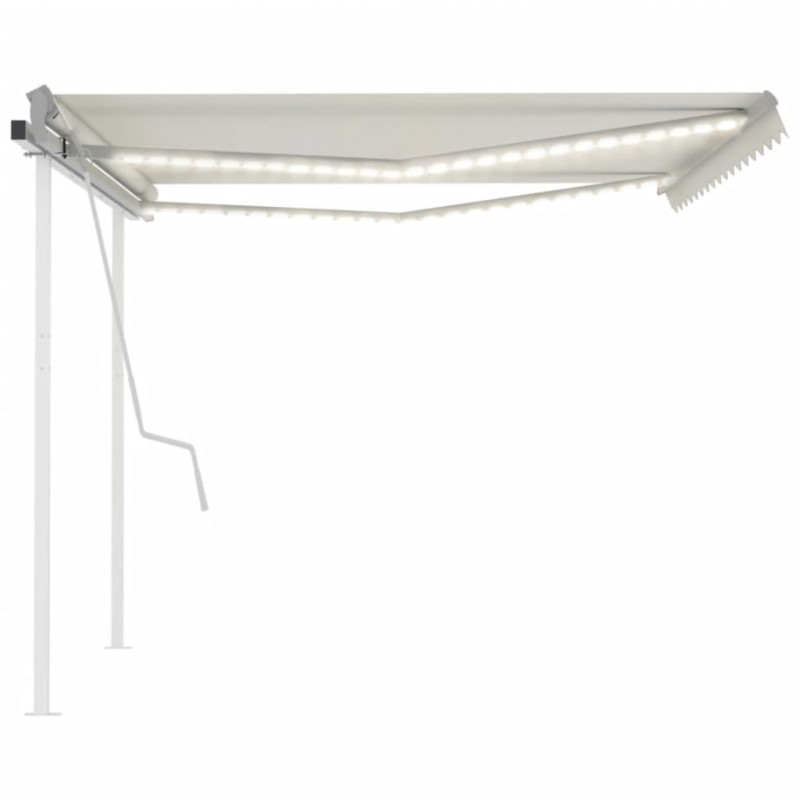 Ręcznie zwijana markiza z LED, 4x3,5 m, kremowa