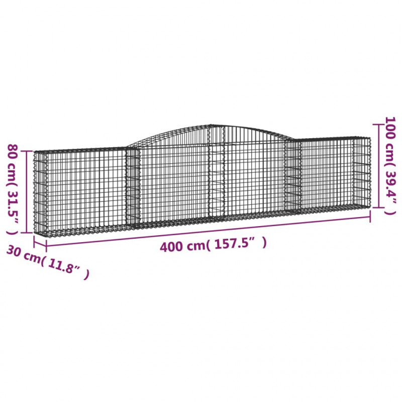 Kosze gabionowe, 2 szt, 400x30x80/100 cm, galwanizowane żelazo