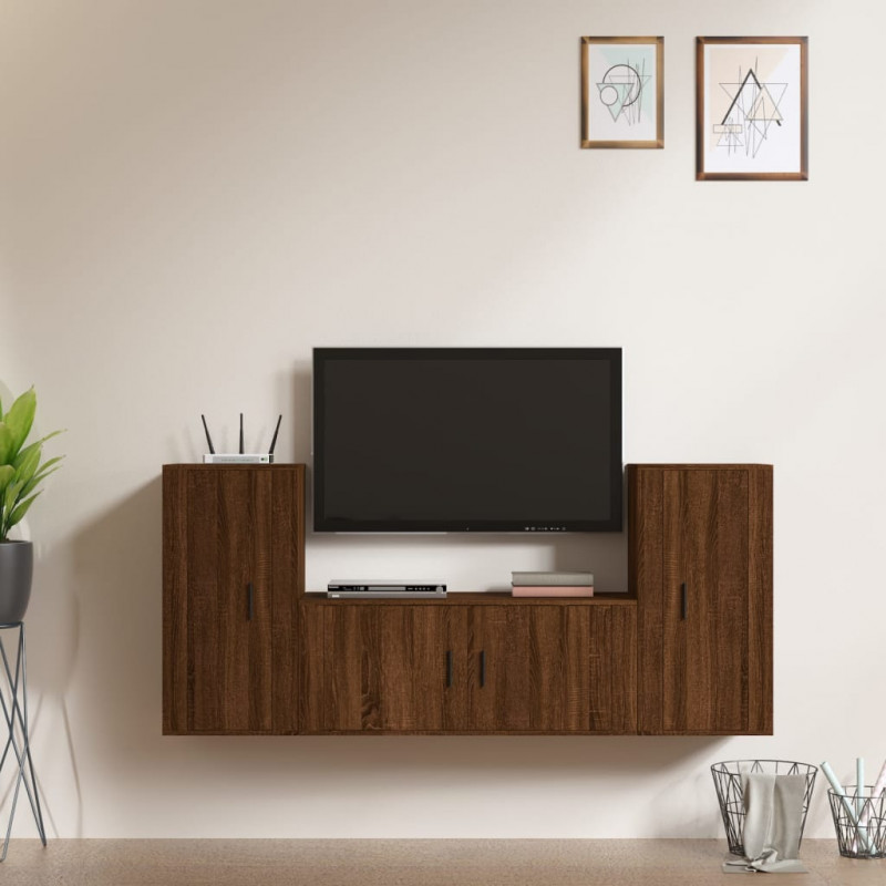 Zestaw 3 szafek TV, brązowy dąb, materiał drewnopochodny