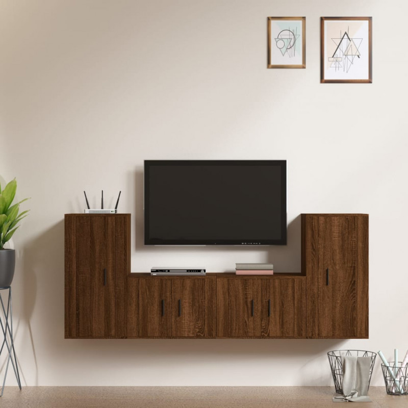 Zestaw 4 szafek TV, brązowy dąb, materiał drewnopochodny
