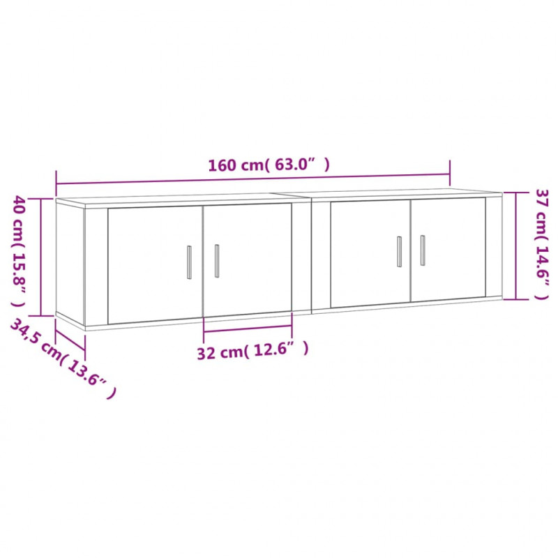 Wiszące szafki TV, 2 szt., szarość betonu, 80x34,5x40 cm