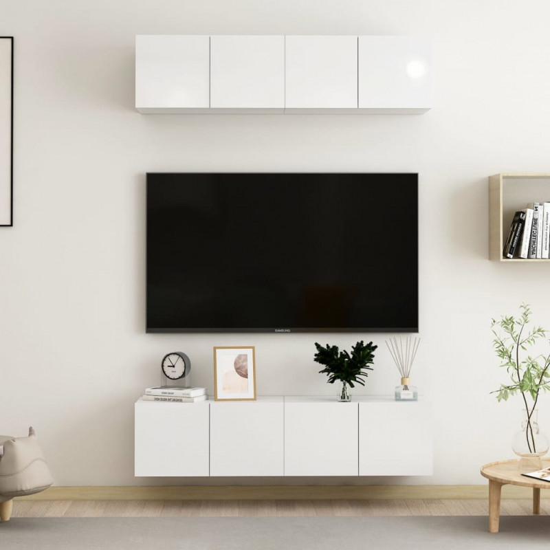 Szafki TV, 4 szt., wysoki połysk, białe, 60x30x30 cm