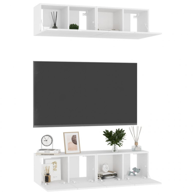 Szafki TV, 4 szt., wysoki połysk, białe, 60x30x30 cm