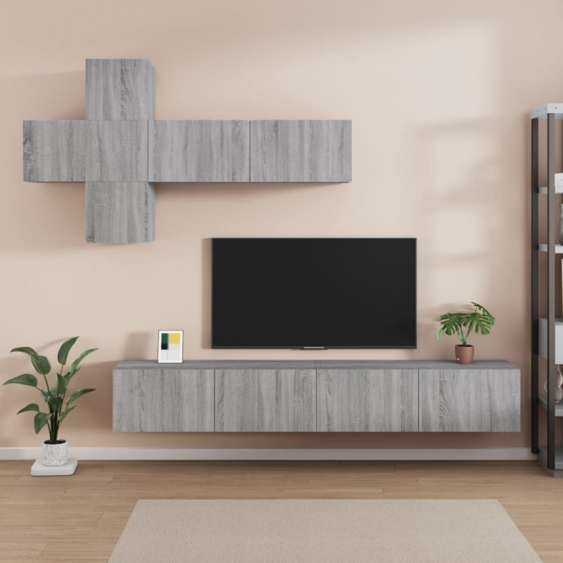 Zestaw 7 szafek TV, szary dąb sonoma, materiał drewnopochodny