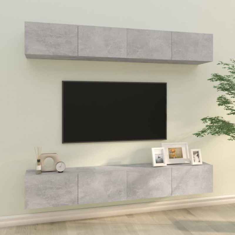 Szafki ścienne pod TV, 4 szt., betonowa szarość, 100x30x30 cm