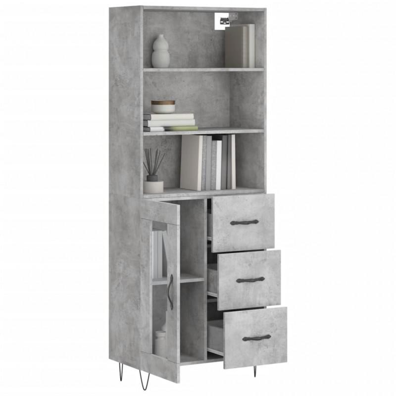 Witrynka, szarość betonu 69,5x34x180 cm materiał drewnopochodny