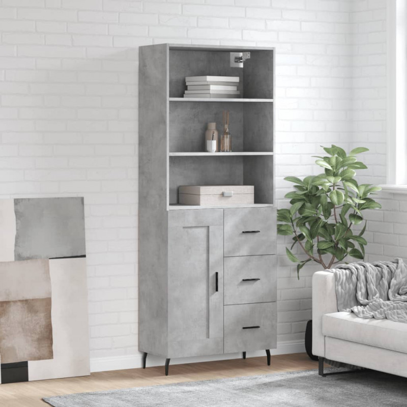 Witrynka, szarość betonu 69,5x34x180 cm materiał drewnopochodny