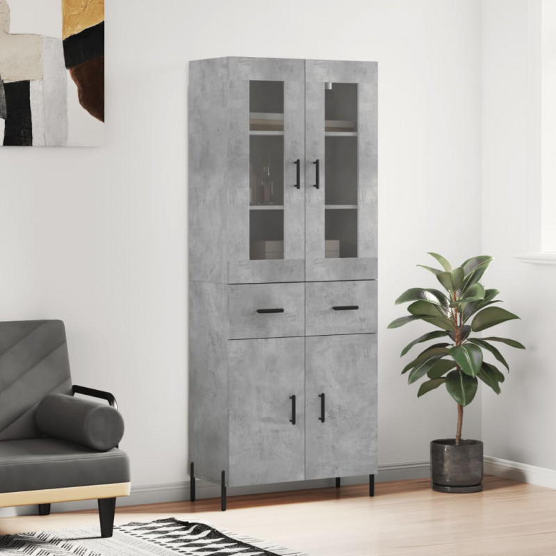 Witrynka, szarość betonu 69,5x34x180 cm materiał drewnopochodny
