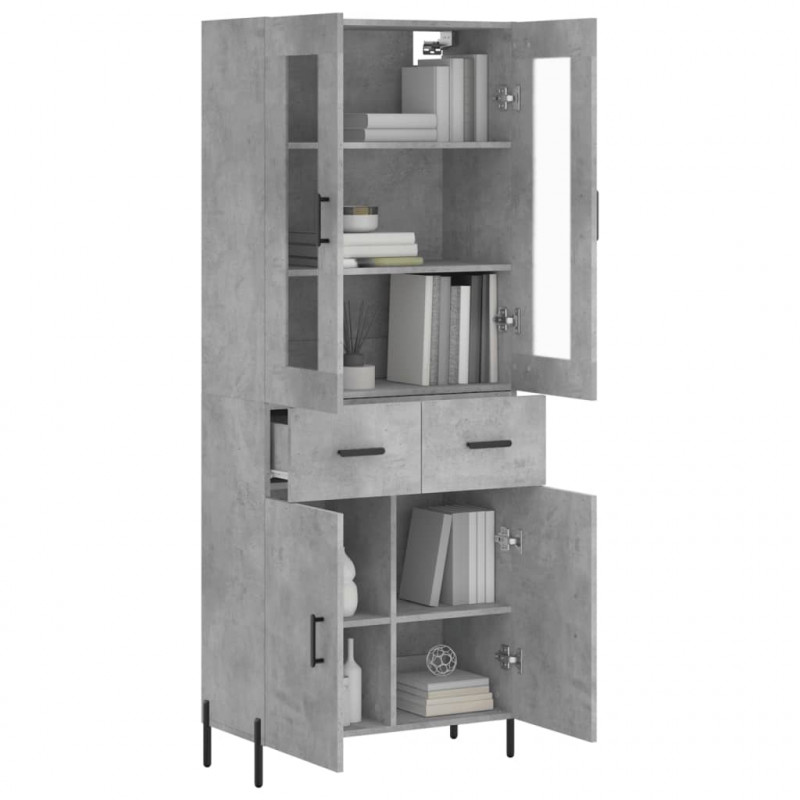 Witrynka, szarość betonu 69,5x34x180 cm materiał drewnopochodny