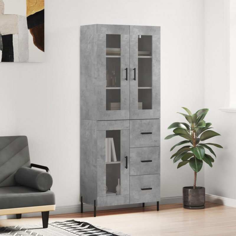 Witrynka, szarość betonu 69,5x34x180 cm materiał drewnopochodny