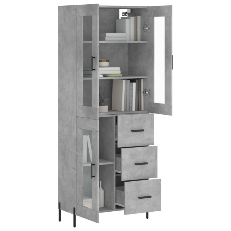 Witrynka, szarość betonu 69,5x34x180 cm materiał drewnopochodny