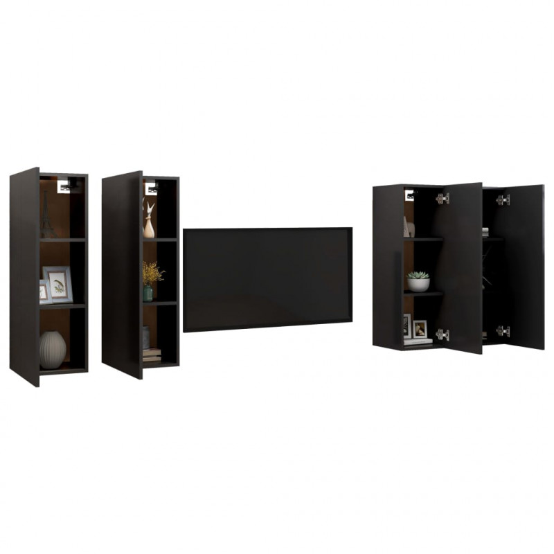 Szafki TV 4 szt., czarne 30,5x30x90 cm, materiał drewnopochodny