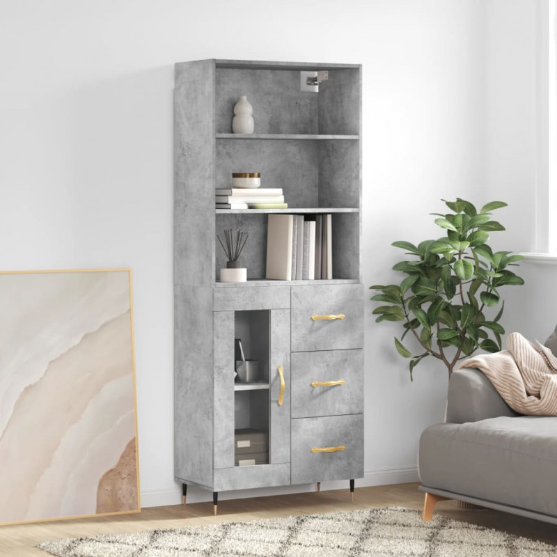 Witrynka, szarość betonu 69,5x34x180 cm materiał drewnopochodny
