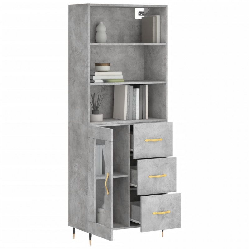 Witrynka, szarość betonu 69,5x34x180 cm materiał drewnopochodny