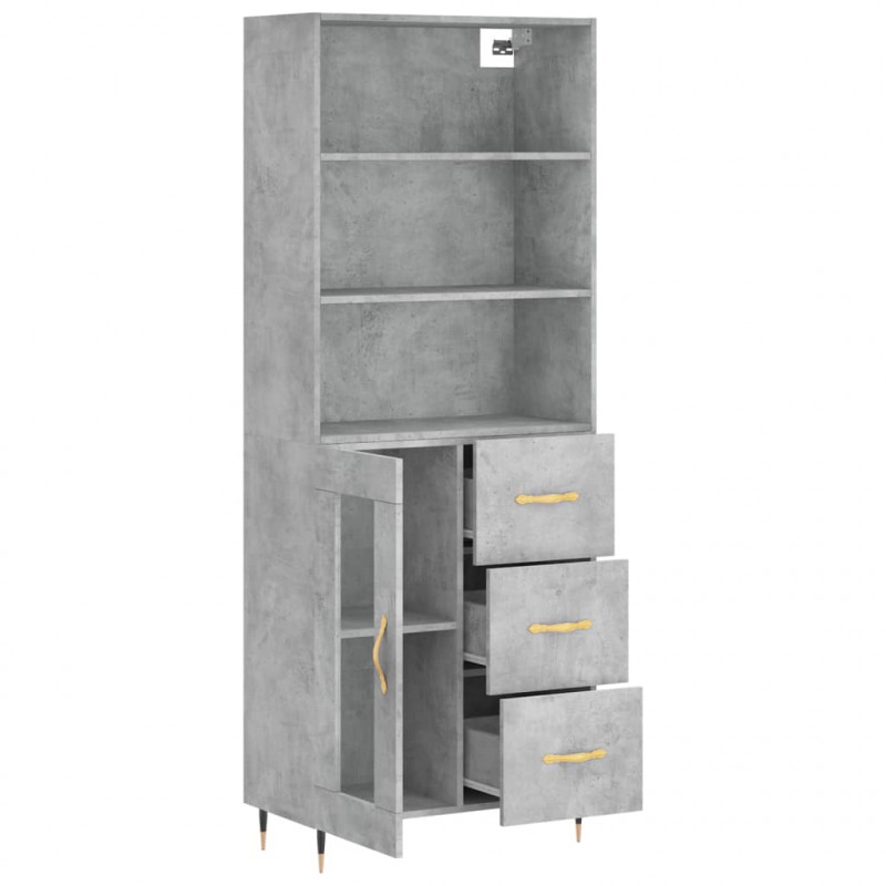Witrynka, szarość betonu 69,5x34x180 cm materiał drewnopochodny