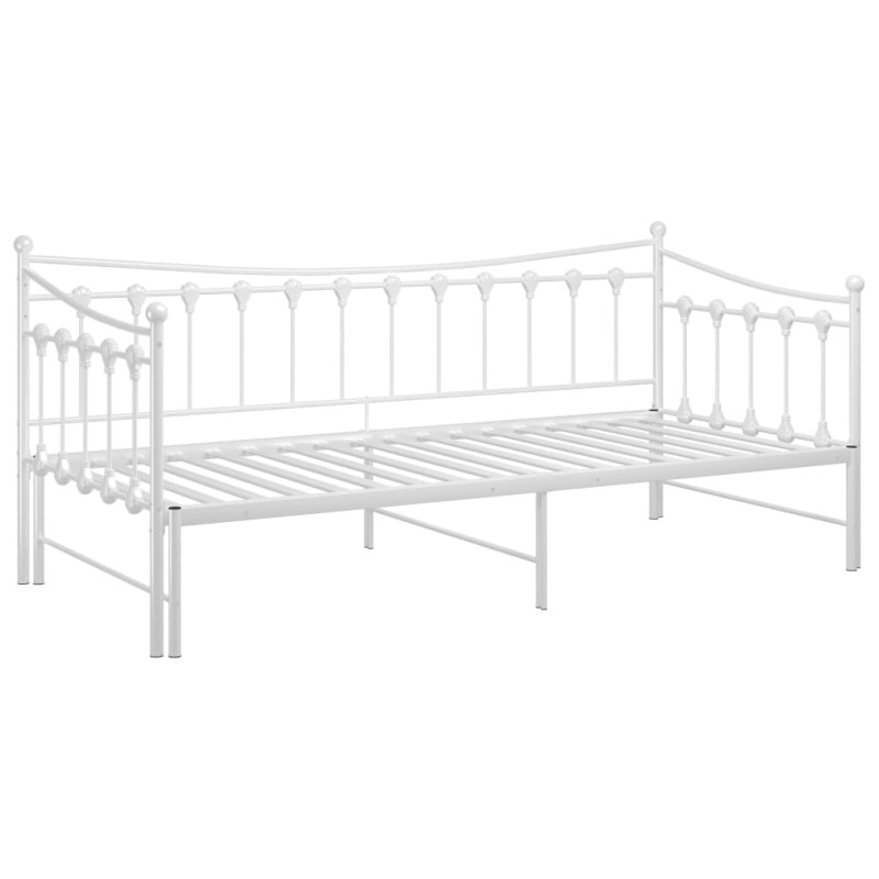 Sofa z wysuwaną ramą łóżka, biała, metalowa, 90x200 cm