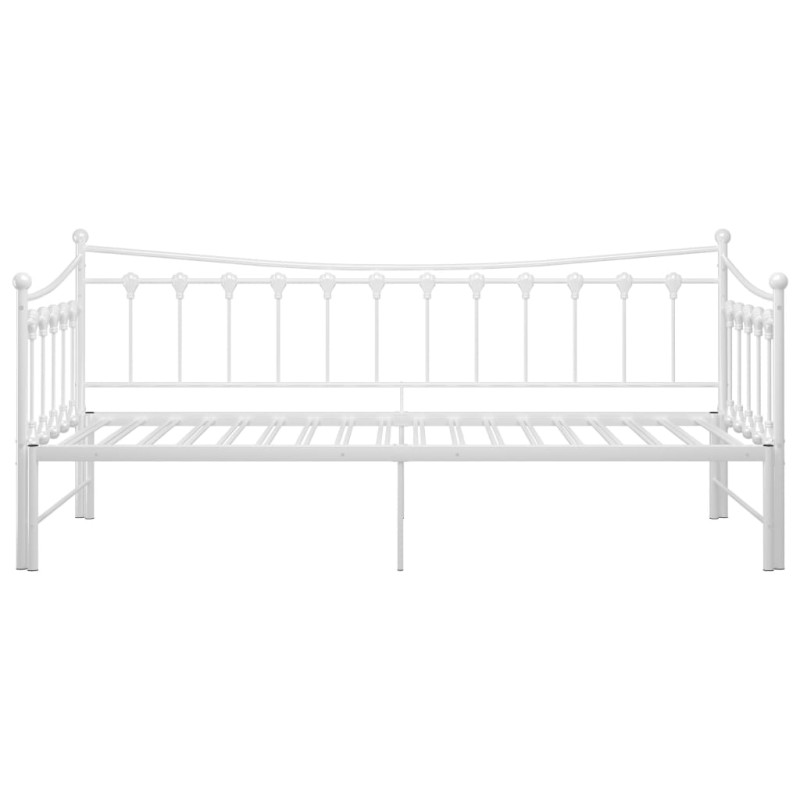 Sofa z wysuwaną ramą łóżka, biała, metalowa, 90x200 cm