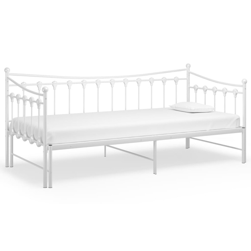 Sofa z wysuwaną ramą łóżka, biała, metalowa, 90x200 cm
